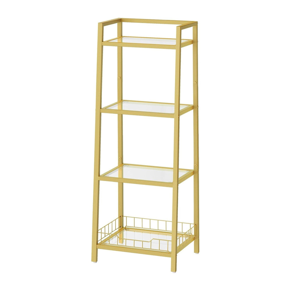 HOOBRO Gold Glass Shelf Stand, 4 Tier Standing Shelf Unit, Bathroom Organizer...