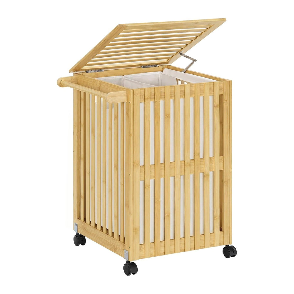 HOOBRO Laundry Hamper with Lid and Wheels, 120 L (31Gal) Double Laundry Baske...