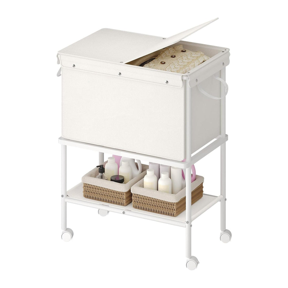 HOOBRO Rolling Laundry Cart with Lid & Shelf, 2-Tier Laundry Basket