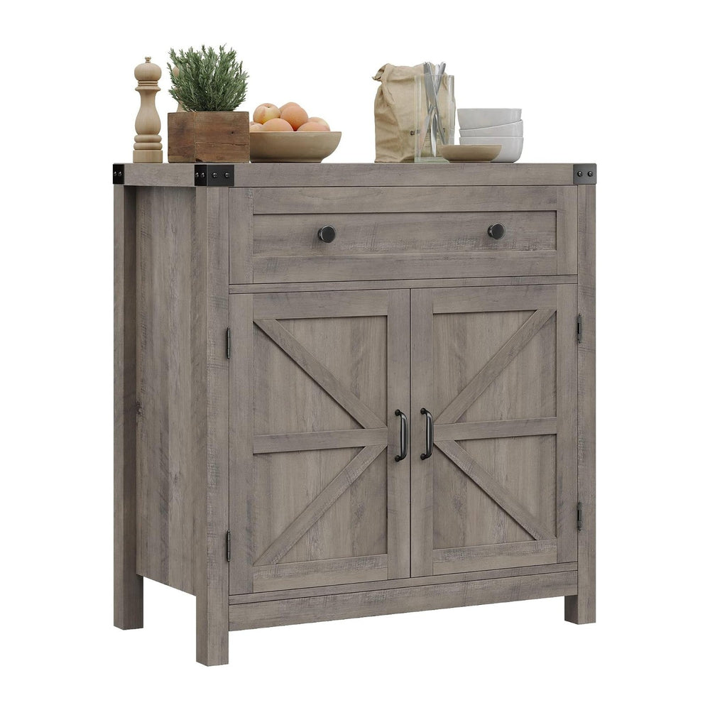 HOSTACK Kitchen Storage Cabinet, Farmhouse Coffee Bar Cabinet, Ash Gray