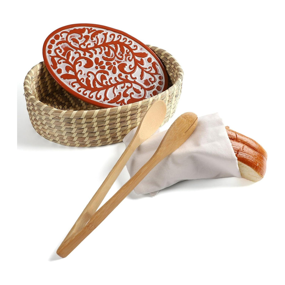 Hostess Terracotta Bread Warmer Basket with Stone Set, Serving Bread Baskets ...