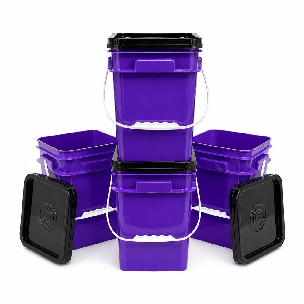 House Naturals 4 Gallon Square Food Grade Bucket Pail with Lid (Pack of 4) Ma...