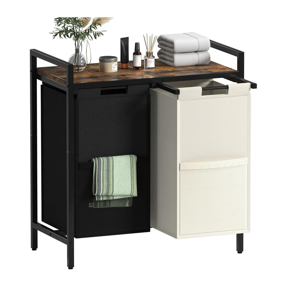 Huhote Double Compartment Laundry Basket, Laundry Sorter with Top Shelf, 2 Re...