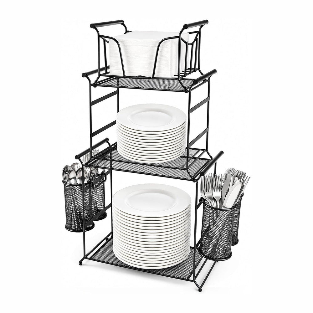 HULISEN 3-Tier Buffet Caddy, 7-Piece Paper Plate & Utensil Holder for Party