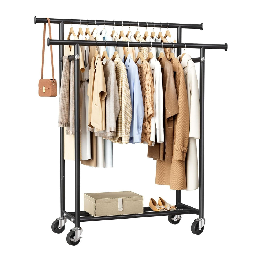 HYSEYY Clothes Rack, Double Rods Rolling Clothing Rack for Hanging Clothes, P...