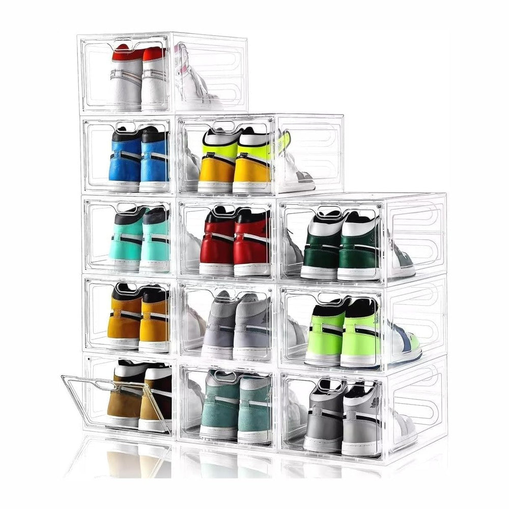 INSTY 12 Pack Large Shoe Storage Box, Clear Shoe Storage Organizer with Magne...
