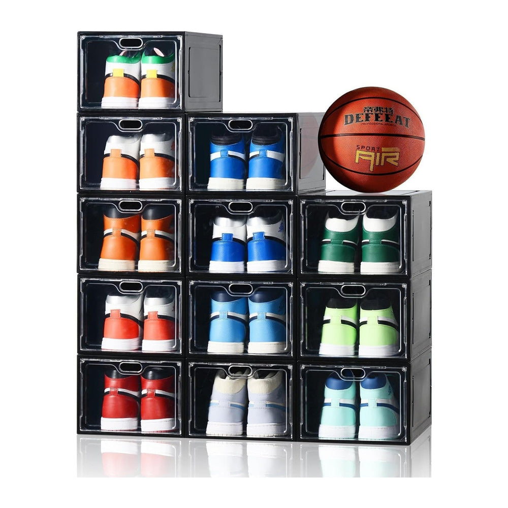 INSTY 12 Pack Large Shoe Storage Box, Clear Shoe Storage Organizer with Magne...