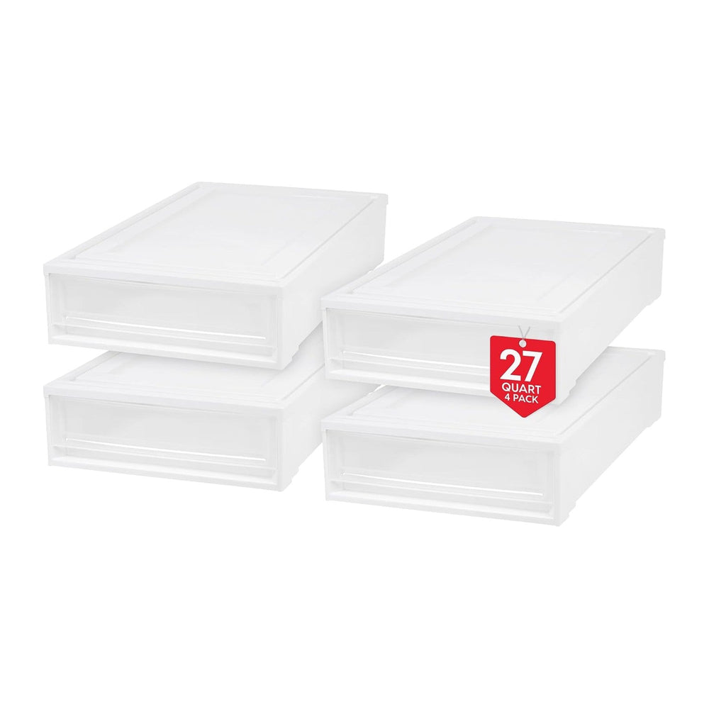 IRIS USA 4-Pack, 27 Qt. Under Bed Storage Bin with Sliding Drawers, White