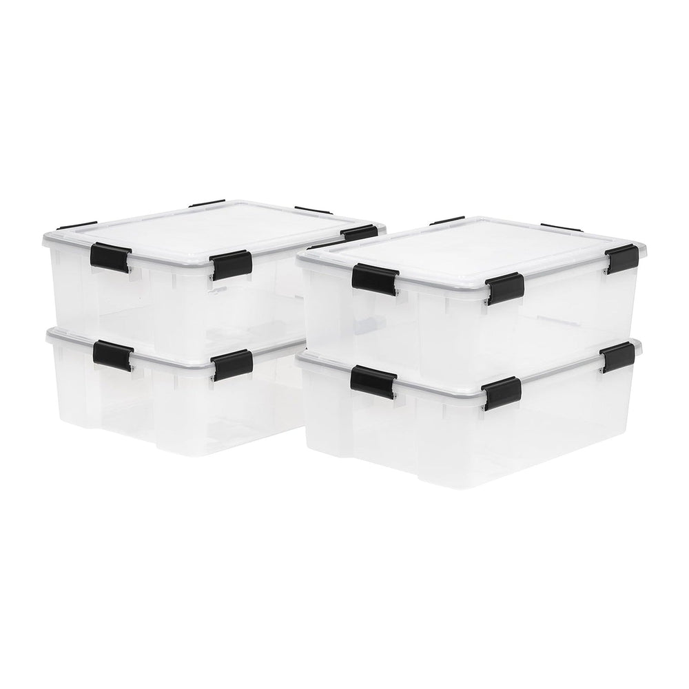 IRIS USA 4-Pack 41 Qt Storage Bins with Gasket Lids, Clear/Black