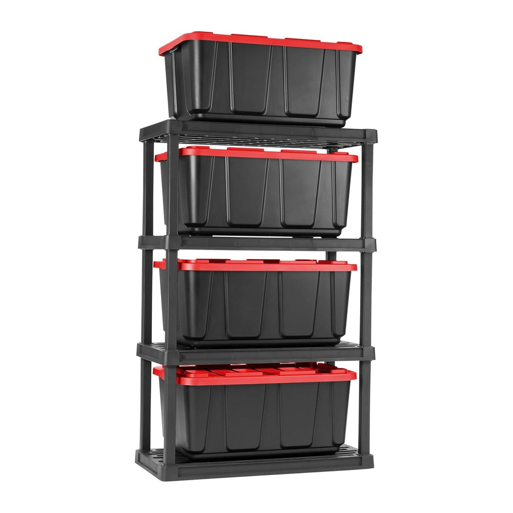 IRIS USA 4-Tier Heavy Duty Plastic Shelving Unit and Heavy Duty Storage Tote ...