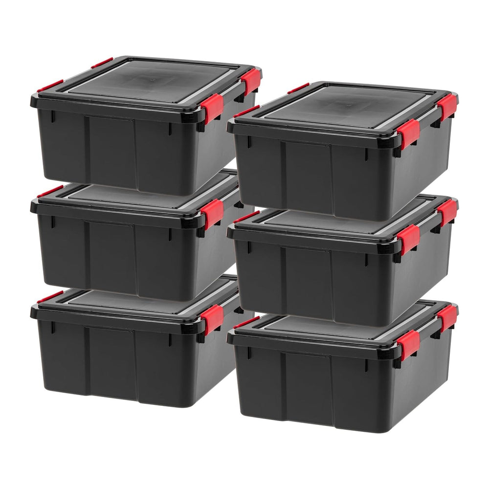 IRIS USA 6-Pack 31 Qt Storage Bins with Gasket Lids, Black/Red