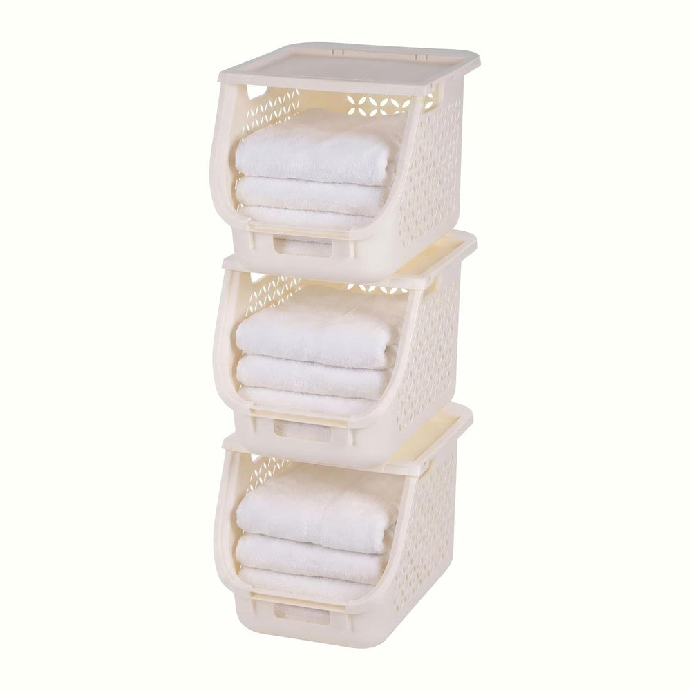 IRIS USA Laundry Basket Hamper, 40L - 3 Pack, Sorter Bin with Lids, White