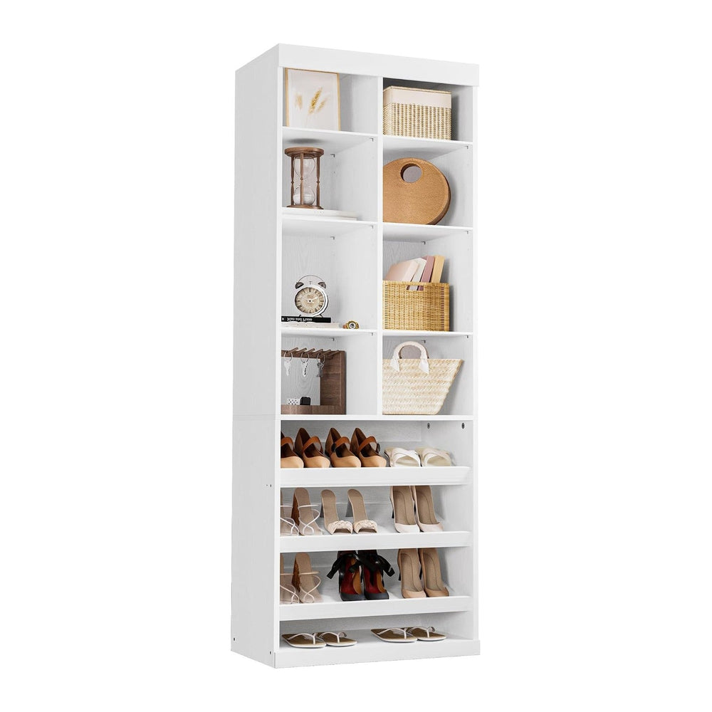IRONCK Tall Shoe Storage Cabinet with Adjustable Shelves and Cubbies, White