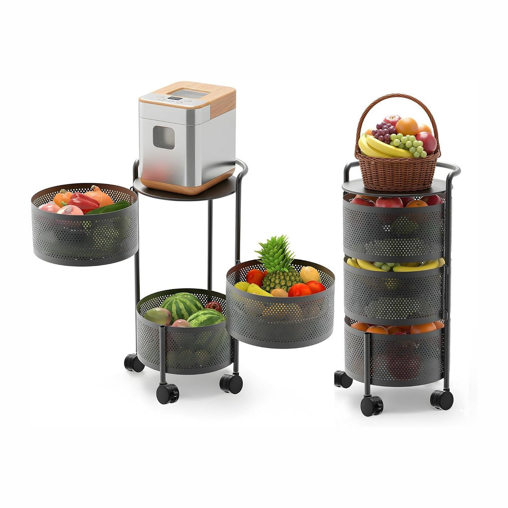 JAQ No Assembly Rotating Kitchen Storage Organizer, 3-Tier Metal Basket Rack ...