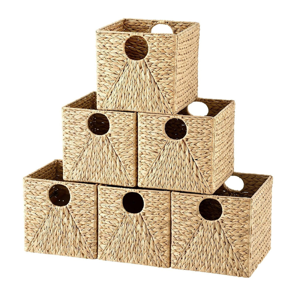 Jinei 6 Pcs Water Hyacinth Storage Baskets 12"x12"x12" Wood Color