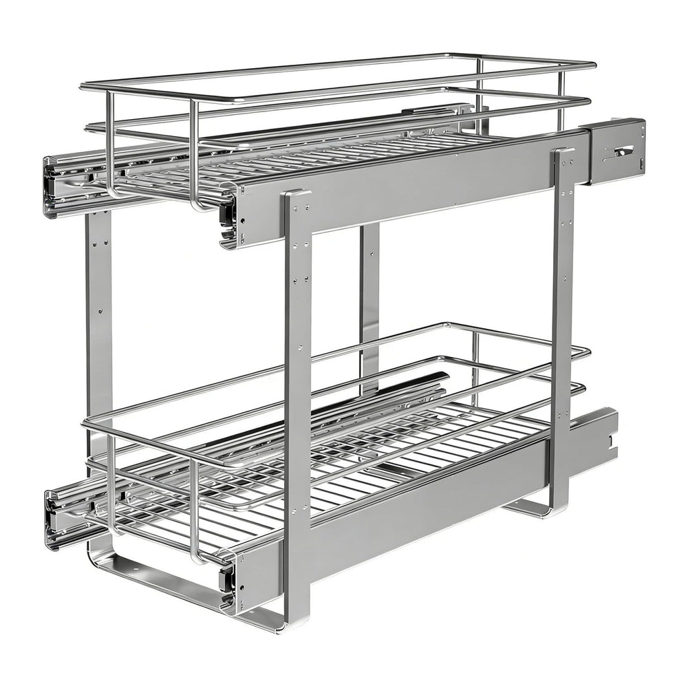 JOWBOOW 2-Tier Narrow Cabinet Pull Out Shelves, 8" W x 22" D, Chrome