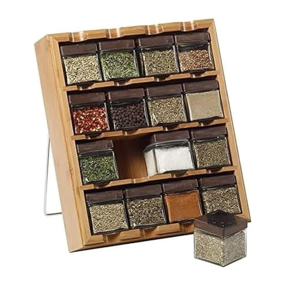 Kamenstein 16 Jar Bamboo 3-in-1 Spice Organizer for Countertop, Wall, and Dra...