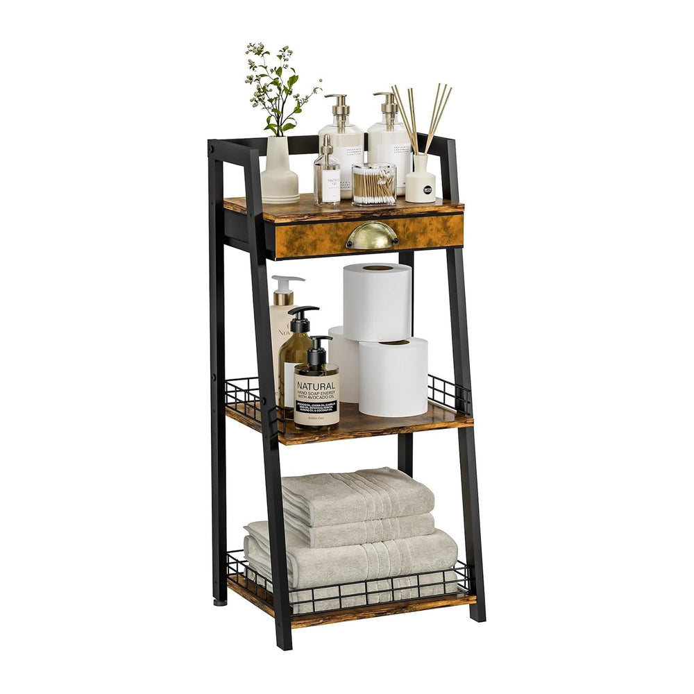 keomaisyto 3-Tier Bathroom Shelves with Canvas Drawer, Floor Bathroom Storage...