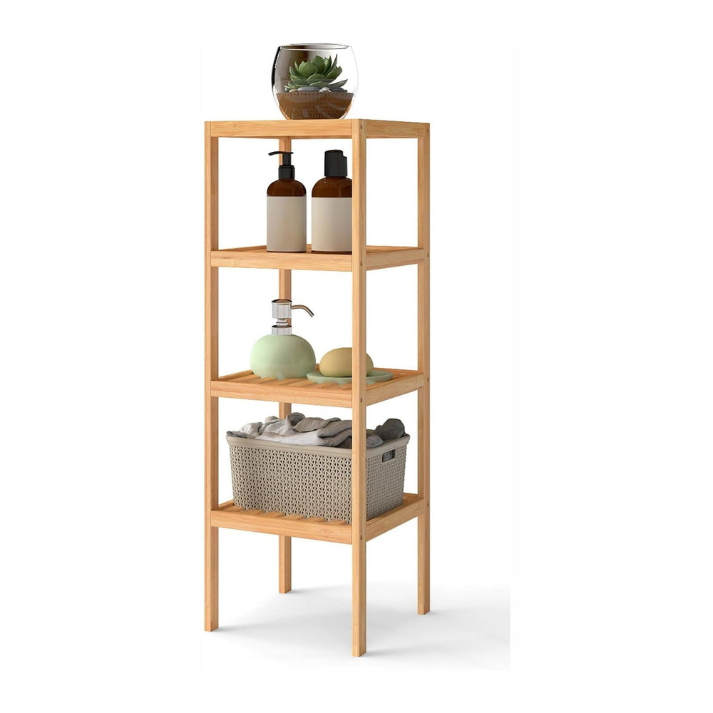kinbor 4-Tier Bamboo Shelf, Bathroom Organizer, for Living Room Bathroom