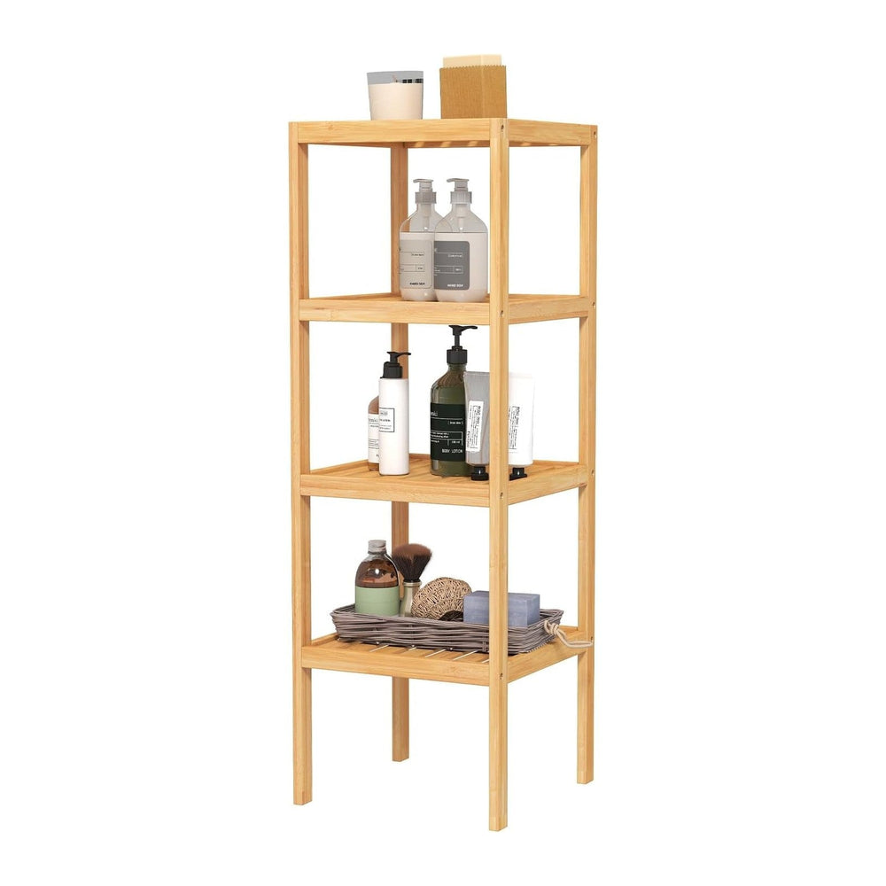 kinbor Bamboo Bathroom Storage Shelf Freestanding, 4 Tier Shelving