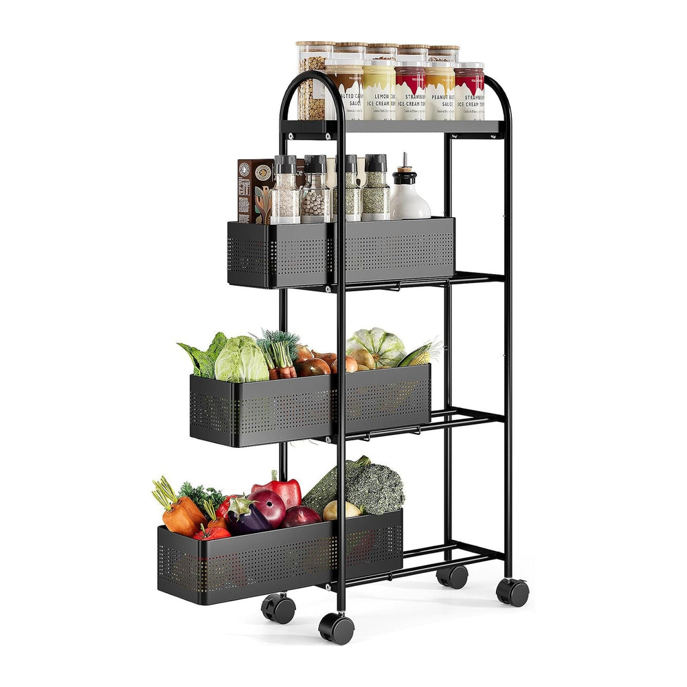 KINGRACK 4 Tier Slim Rolling Cart with Drawer, Metal Utility Storage Cart | 3...