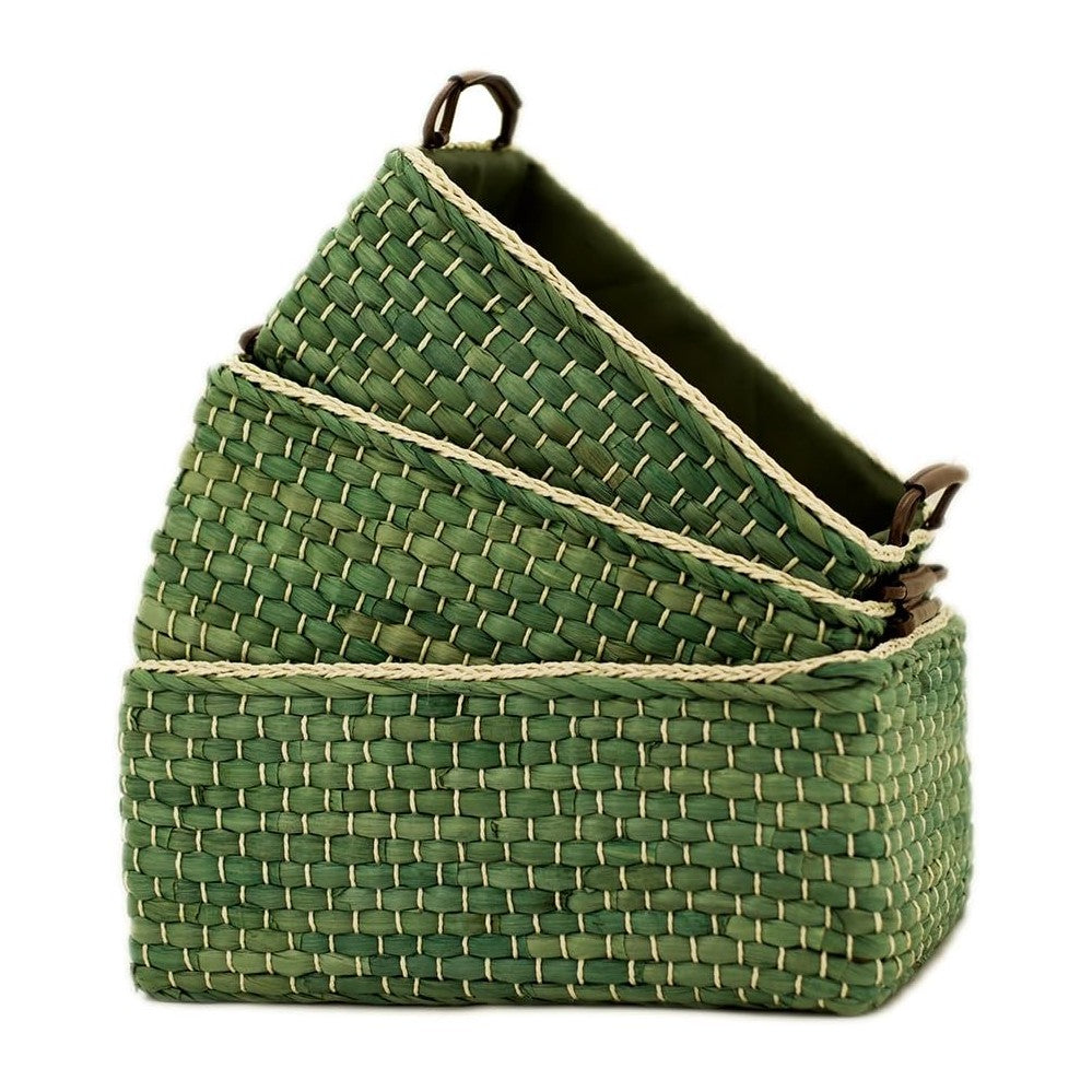 Kingwillow Baskets Woven Maize Storage Bins Set of 3 (Green,Rectangular)