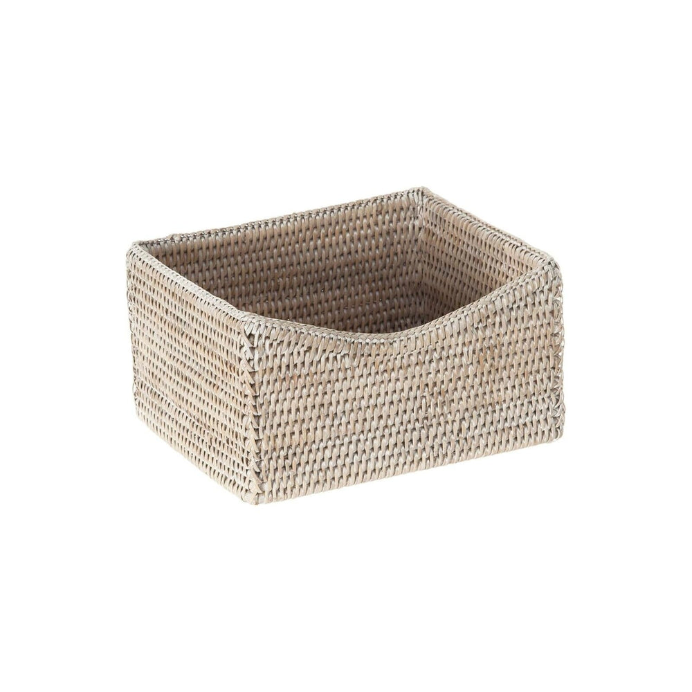 KOUBOO La Jolla Rattan Shelf Basket, Scalloped Organizer, White Wash