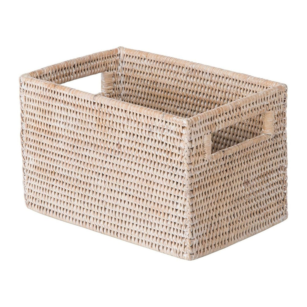 KOUBOO La Jolla Rattan Shelf Handles, Small, White-Wash Storage Basket
