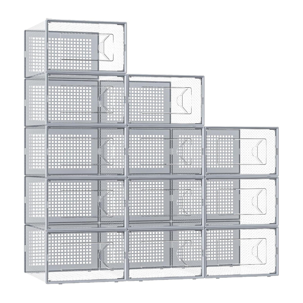 Kuject X-Large Shoe Storage Box Fit Size 11,Clear Plastic Stackable Shoe Orga...
