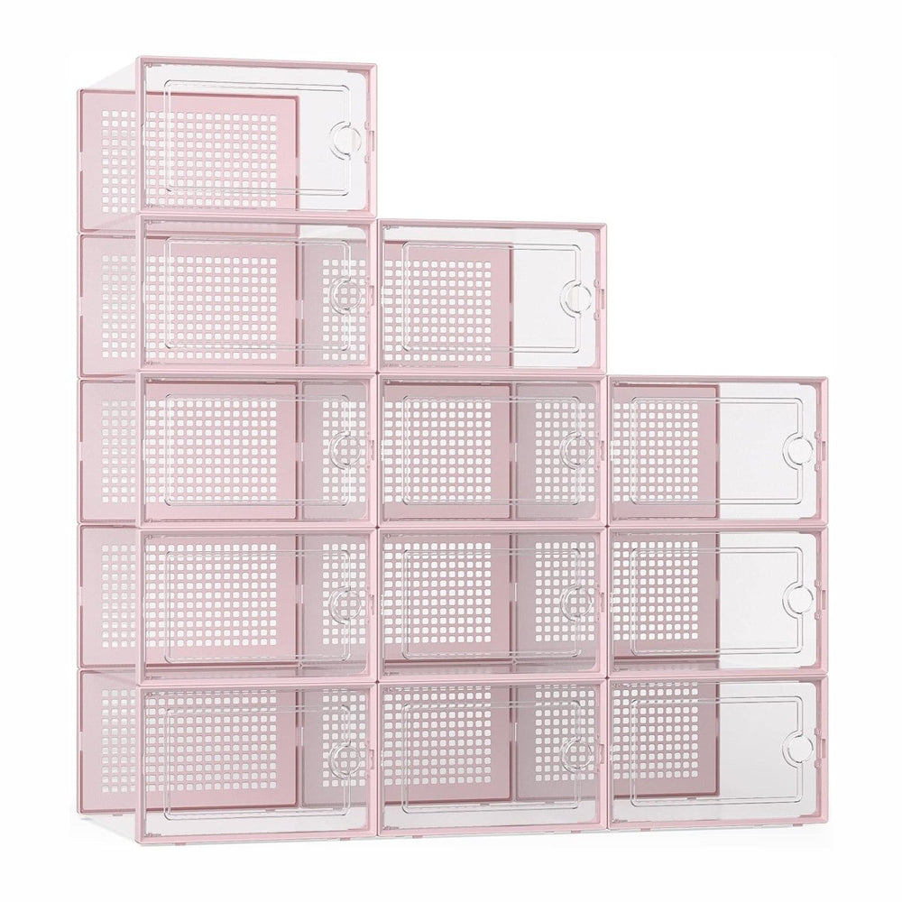 Kuject X-Large Shoe Storage Boxes Organizers Clear Plastic Stackable 12 Pack