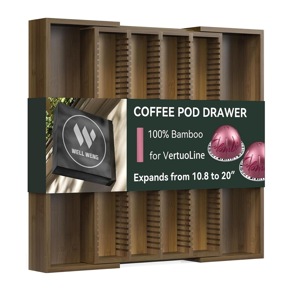 Large Expandable Bamboo Coffee Pod Drawer Organizer