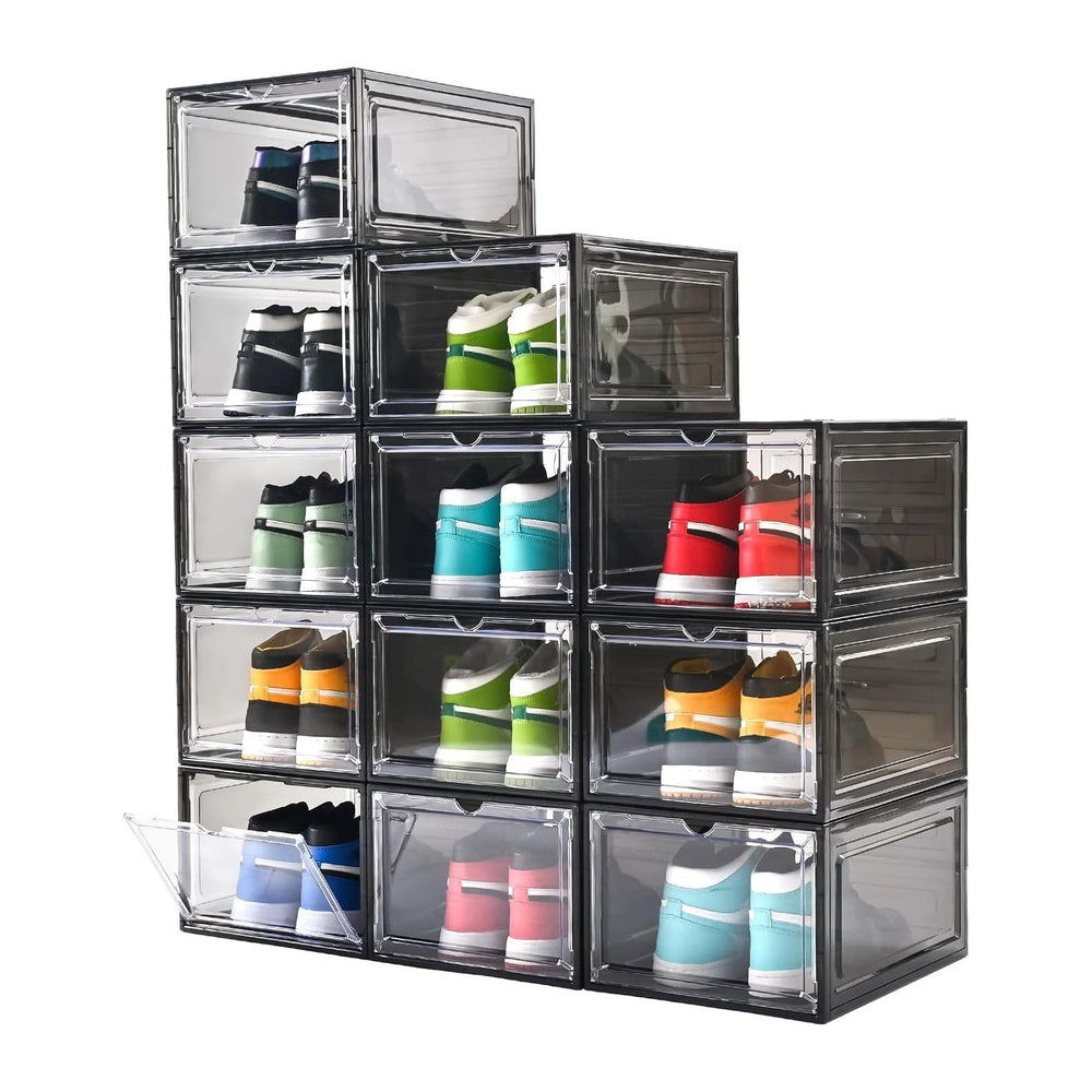 Large Shoe Boxes Clear Plastic Stackable，Drop Front Shoe Box with Clear Door,...