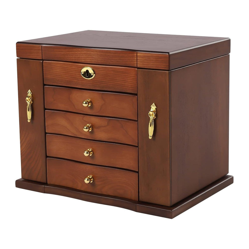 Large Wooden Jewelry Box with Mirror and Lock, 5 Layers Locking Jewelry Organ...