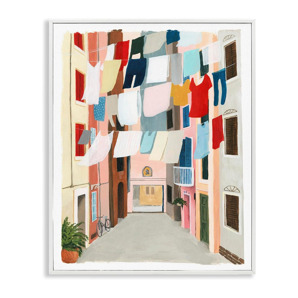 Laundry Clothesline City Apartment, 11 x 14 Inch Framed Giclée Print