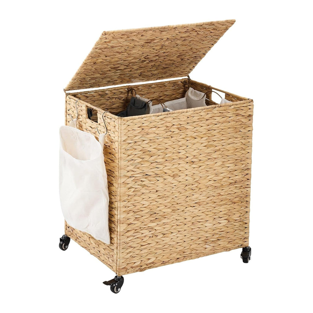 Laundry Hamper with Wheels, 40.92 Gallon(155L) Water Hyacinth Laundry Basket ...