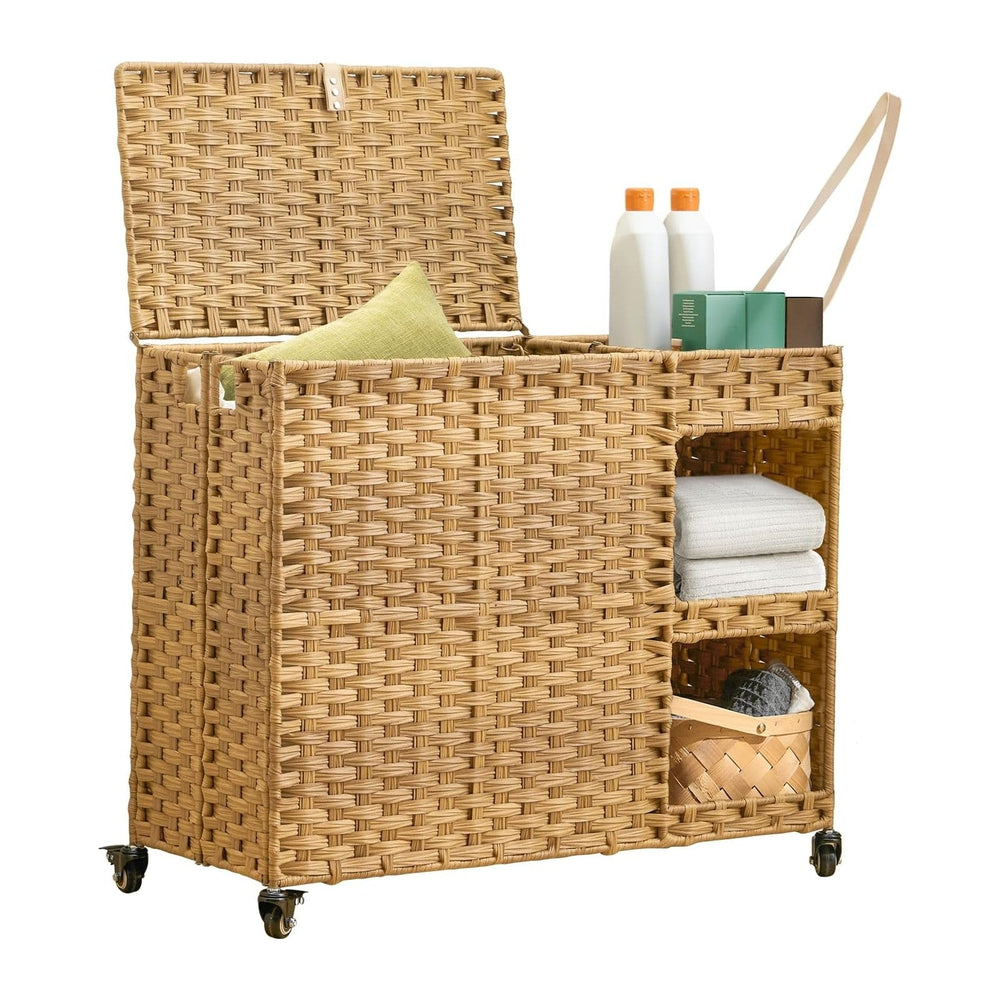 Laundry Hamper with Wheels, 42.3 Gal.(160 L) Laundry Sorter with Shelves, Rat...