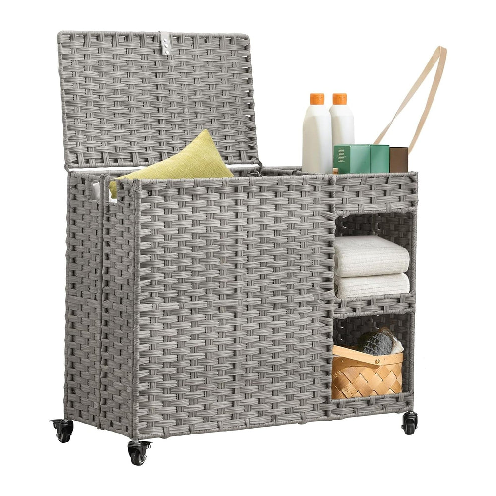 Laundry Hamper with Wheels, 42.3 Gal.(160 L) Laundry Sorter with Shelves, Rat...
