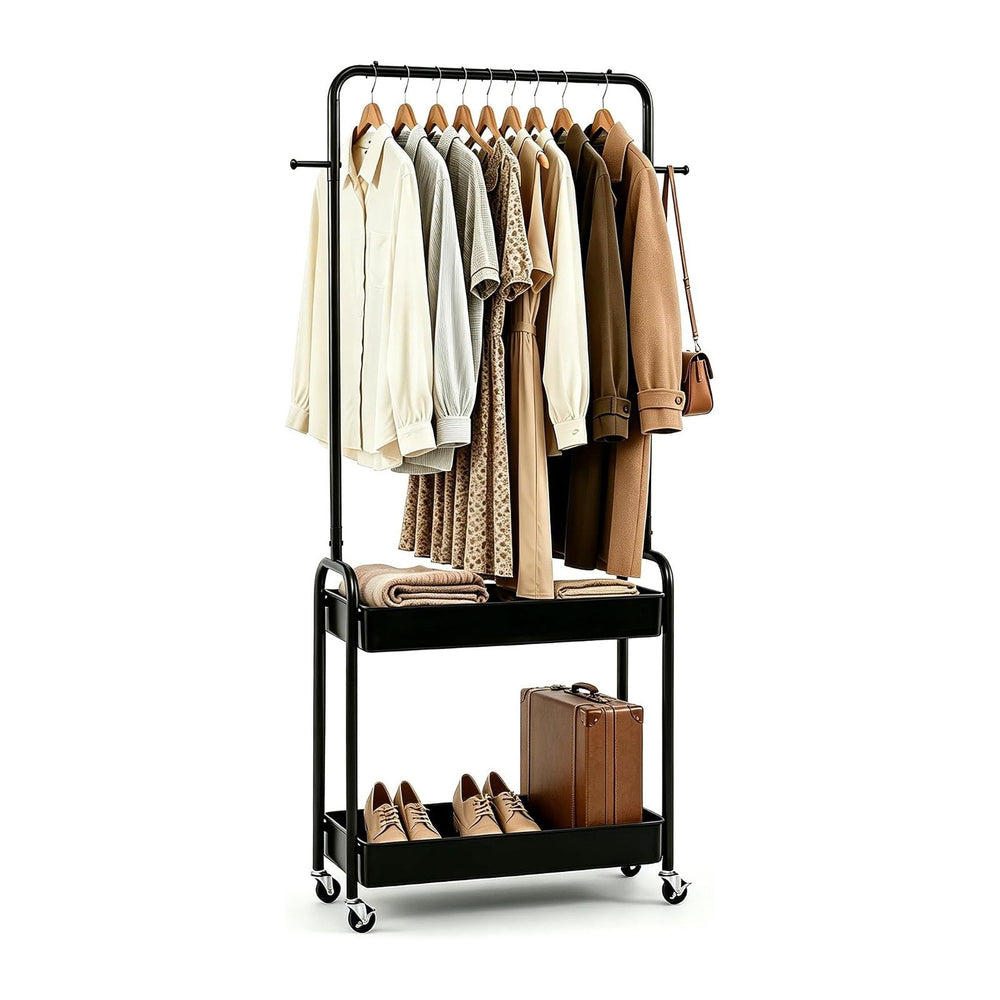 LDAILY Small Rolling Clothes Rack, Heavy Duty Clothing Rack with 2 Baskets, 4...