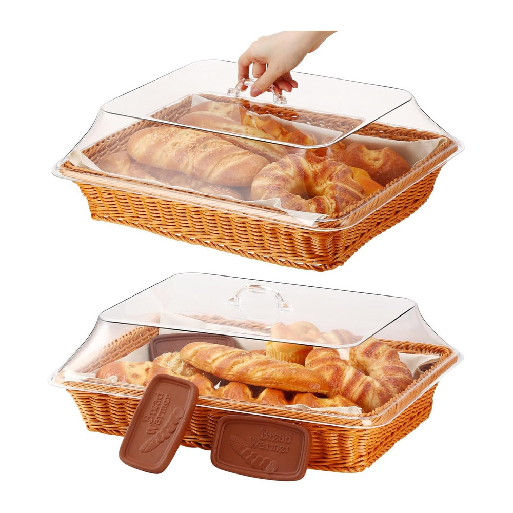LemonRoad 18 x 14 x 6 Inch Bread Warmer Basket with Stone Sets for Food