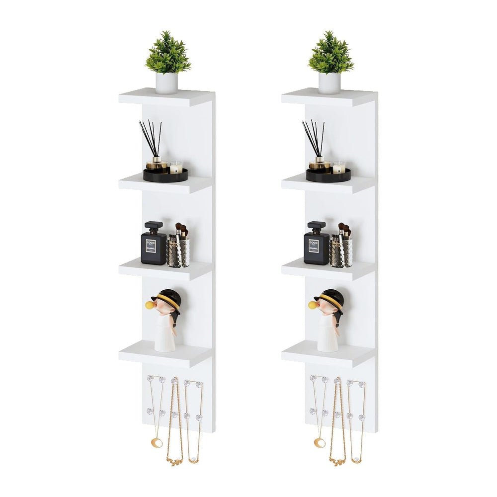 LitaEther 4 Tier White Lack Shelf Vanity Wall Shelf with 10 Crystal Hooks - M...