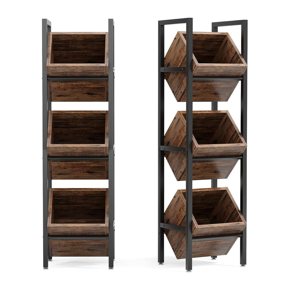 LITTLE TREE 3-Tier Basket Stand, Wooden Floor Stand Shelving Unit, Standing O...
