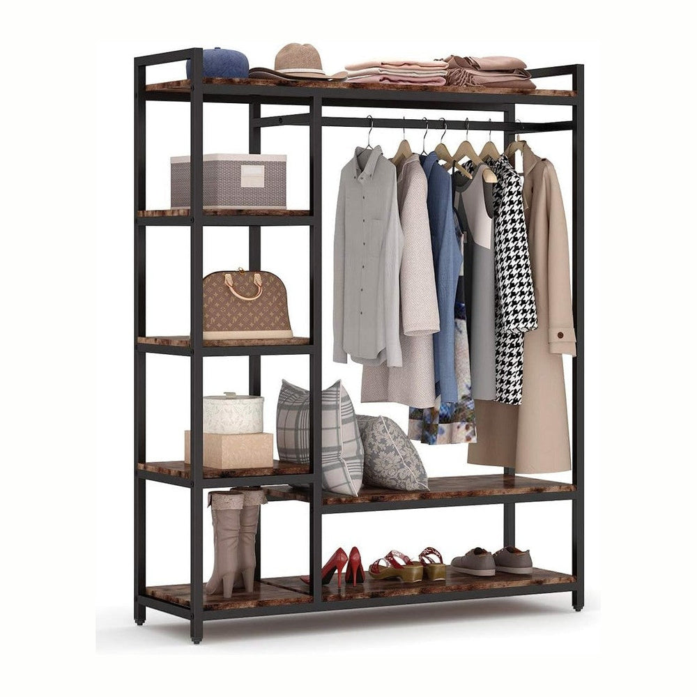 LITTLE TREE Free Standing Wood Closet Clothes Rack,Heavy Duty Grament Rack wi...