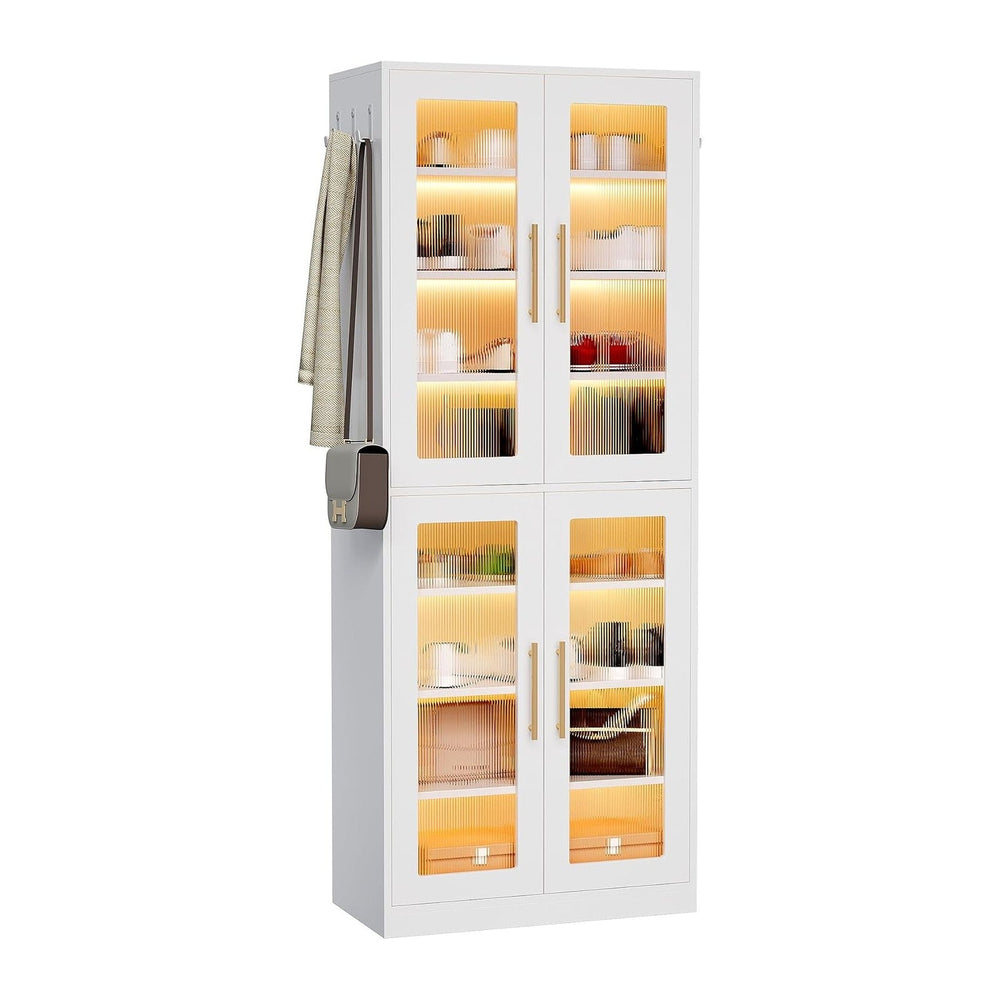 LITTLE TREE Stylish 8-Tier Vertical Shoe Rack with Built-in LED Lighting, Doo...