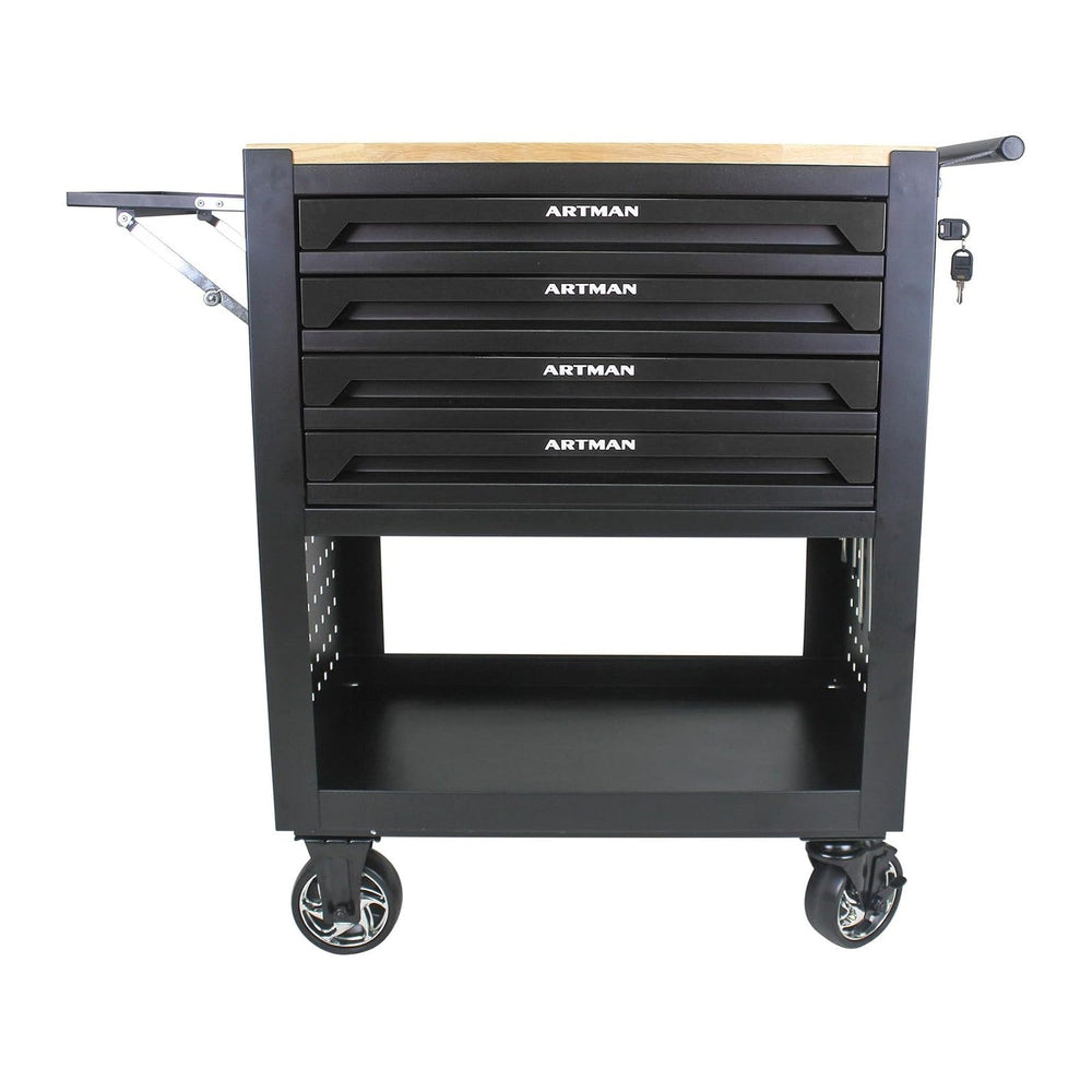 Lockable 4-Drawer Rolling Tool Chest with Wooden Top Workbench