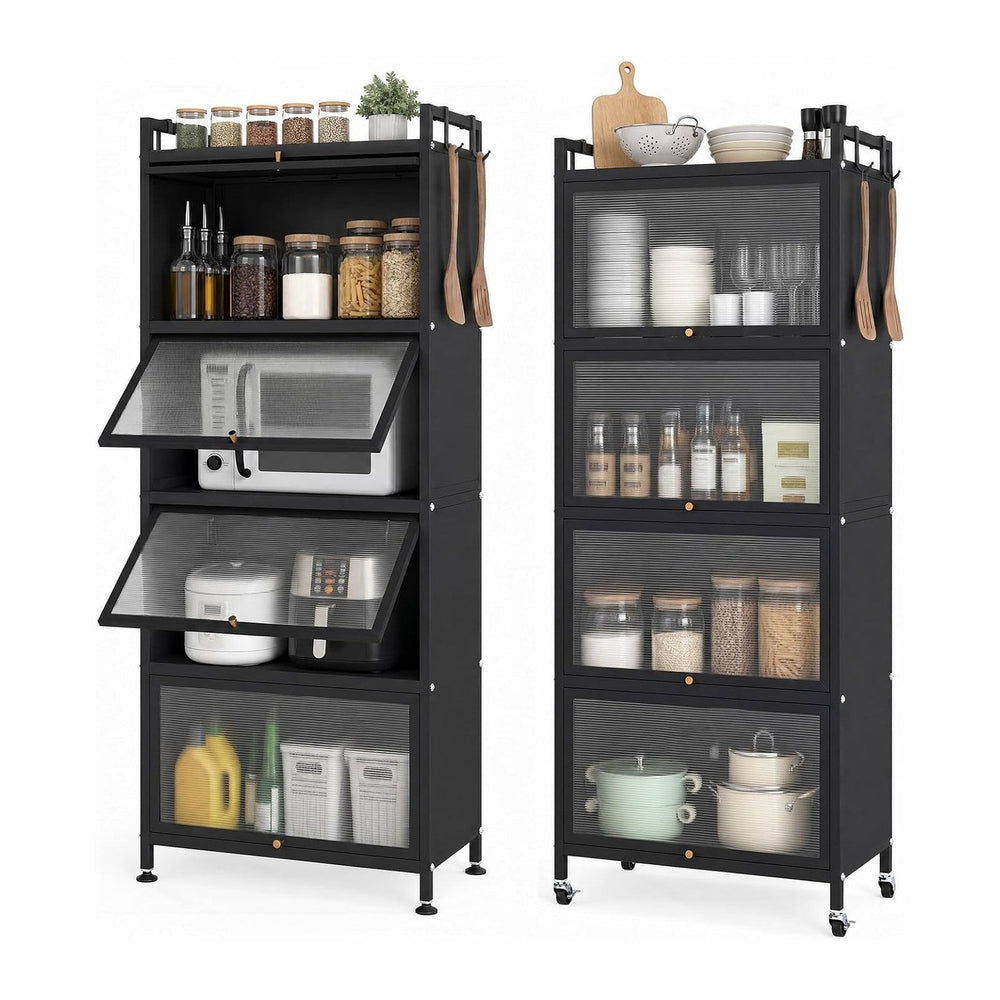 LOKO 5-Tier Kitchen Storage Cabinet, Mobile Microwave Stand (Black)