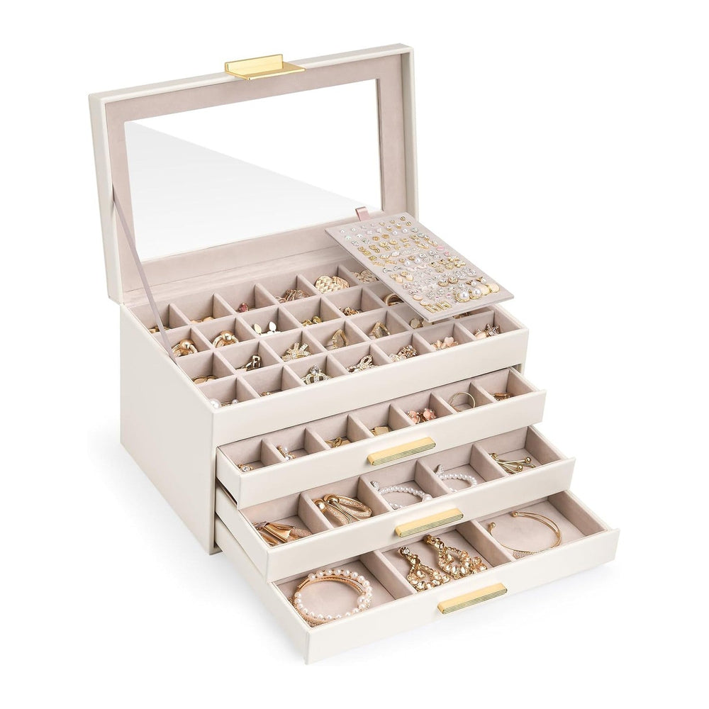 Lolalet Earring Storage Box Case with Glass Top, Large Earring Jewelry Holder...