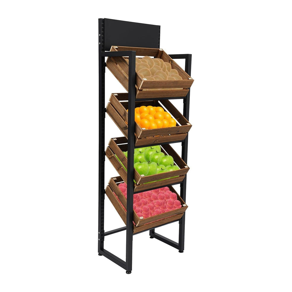 Market Retail Display Rack, 4-Tier Wood Fruit and Vegetable Storage Rack Reta...