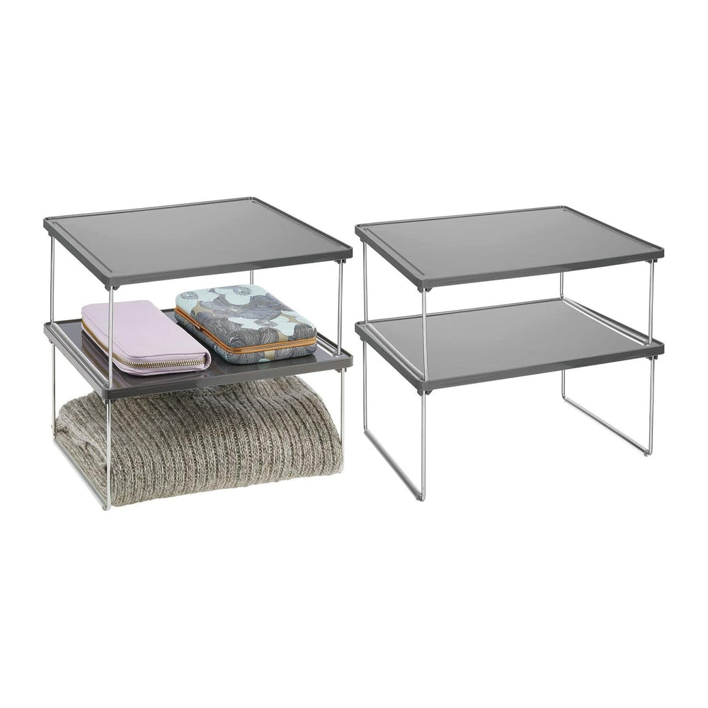 mDesign Metal Stacking Storage Organization for Shelves Inside Closet in Bedr...