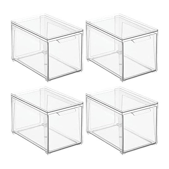 mDesign Plastic Stackable Bathroom Storage with Pull Out Bin Organizer Drawer...