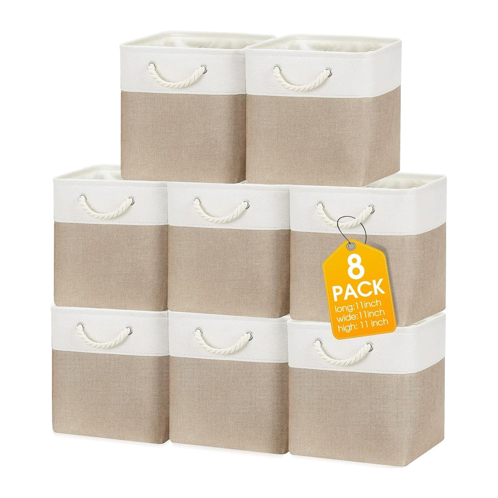 meekoo 8 Pack Fabric Storage Bins Baskets, 11 x 11 x 11 in, Beige